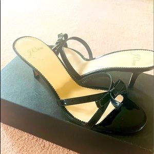 J crew patent strappy bow mule sandal 7.5 nib